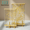 Two decorative Acrylic trays with gold confetti and wooden stands on a neutral background