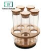 5-Piece Cylinder Glass Condiment Jar Set with Airlock Lids & Wooden Organizer Stand