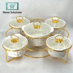 chafing dish buffet set ceramics chafer with marble finish chafer and buffet warmer round 5 pcs 1 in Pakistan - Home Solutions