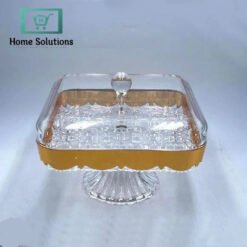 clear acrylic square dessert serving platter with gold belt 5 compartments lid 0 in Pakistan - Home Solutions