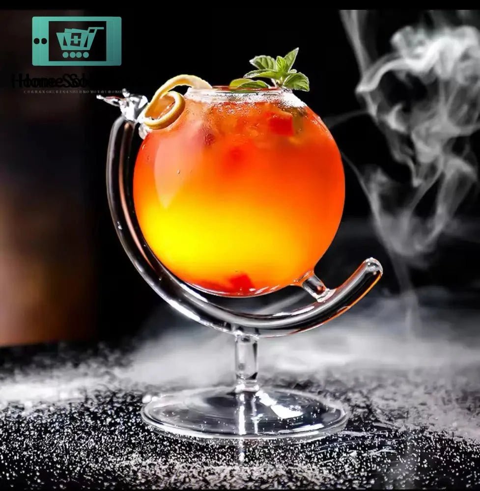 Creative Earth Globe Shape Cocktail Glass 330ml With Sleek Glass Straw 3 Creative Earth Globe Shape Cocktail Glass 330ml With Sleek Glass Straw TABLEWARE