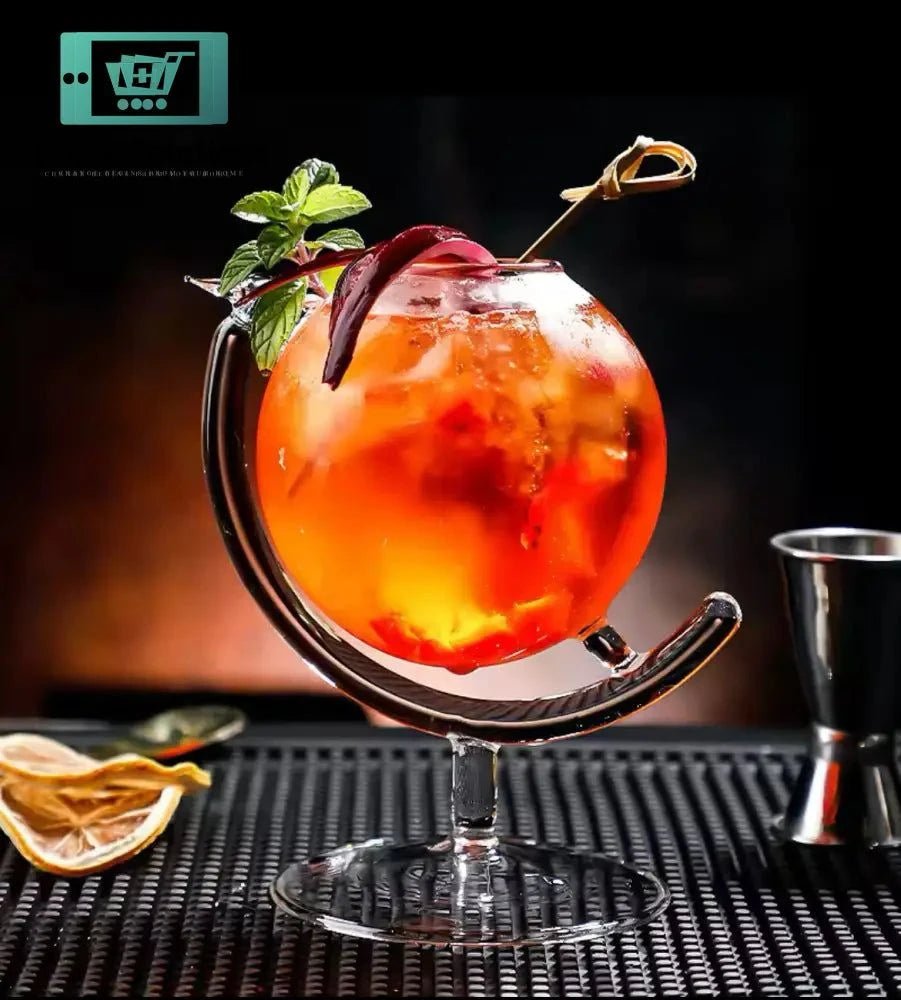 Creative Earth Globe Shape Cocktail Glass 330ml With Sleek Glass Straw 6 Creative Earth Globe Shape Cocktail Glass 330ml With Sleek Glass Straw TABLEWARE