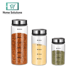 Danny Home Airtight Glass Spice Jar Set – 460ml, 300ml & 200ml with Steel Lids