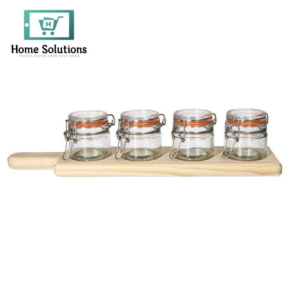 Danny Home 5-Piece Glass Spice Jar Set with Wooden Tray – Airtight Storage for Kitchen Use 4 Danny Home 5-Piece Glass Spice Jar Set with Wooden Tray – Airtight Storage for Kitchen Use - Image 2