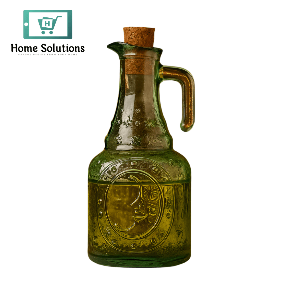 Danny Home Vintage Green Glass Oil Bottle – Embossed Design with Cork Lid for Olive Oil & Vinegar