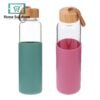 Glass Water Bottle With Wooden Cap & Silicone Cover