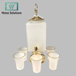 Luxury Embossed Water Dispenser Set with Golden Faucet & 6 Glasses – 3 Ltr 7 PCS