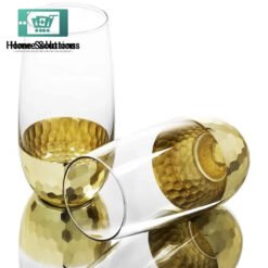 Luxury Handmade Gold Hammered Base Long Glasses Made Of Crystal - Set of 6