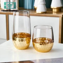 Luxury Handmade Gold Hammered Base Long Glasses Made Of Crystal - Set of 6