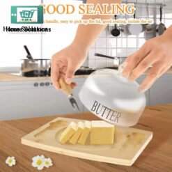 Modern Style Bamboo Base Butter Dish With Glass Doom And Butter Knifes KITCHENWARE