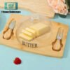 Modern Style Bamboo Base Butter Dish With Glass Doom And Butter Knifes KITCHENWARE