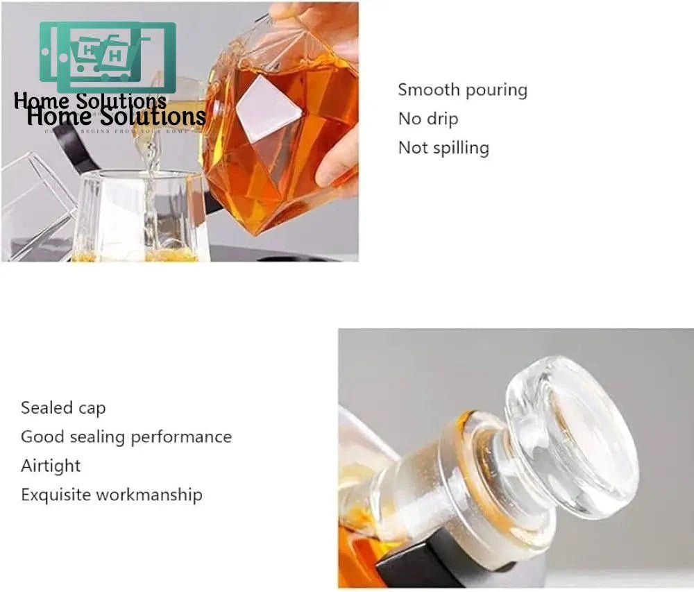 Owetsha Opulence Diamond Shape Whiskey Serving Bottle With Two Glasses And Stylish Wooden Stand 6 Owetsha Opulence Diamond Shape Whiskey Serving Bottle With Two Glasses And Stylish Wooden Stand