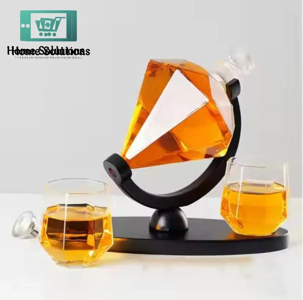Owetsha Opulence Diamond Shape Whiskey Serving Bottle With Two Glasses And Stylish Wooden Stand 3 Owetsha Opulence Diamond Shape Whiskey Serving Bottle With Two Glasses And Stylish Wooden Stand