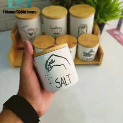 Porcelain 7pcs Condiments Airtight Jars Set With Real Bamboo Lids And Bamboo Rack HOUSEHOLD