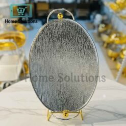 Oval Silver Platter Tray with Gold Bead - Elegant Home Decor