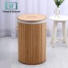 Round Collapsible Laundry Hamper Basket - Helix Design with Bamboo Frame, Foldable Clothes Bin 2 round helix folding bamboo laundry hamper 0 in Pakistan - Home Solutions