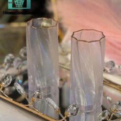 RUSSIAN Gold Rim Ribbed Waved Crystal Glass Set of 6