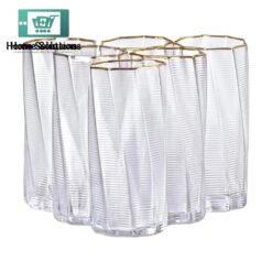 RUSSIAN Gold Rim Ribbed Waved Crystal Glass Set of 6 Highball