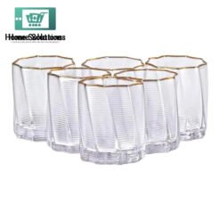 RUSSIAN Gold Rim Ribbed Waved Crystal Glass Set of 6 Tumbler