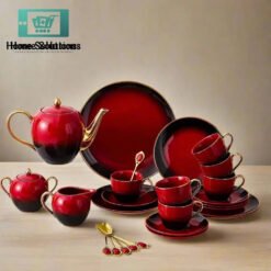 Rustic Design Complete Tea Set With Elegant Gold Touch - 24 Pieces Red-Gold