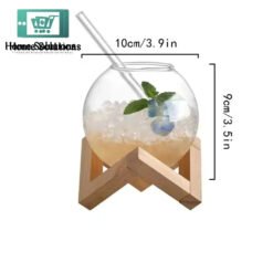 Spherical Cocktail Glass With Wooden Stand & Glass Straw - 250ml TABLEWARE