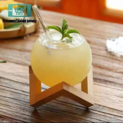 Spherical Cocktail Glass With Wooden Stand & Glass Straw - 250ml TABLEWARE