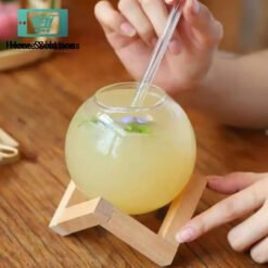 Spherical Cocktail Glass With Wooden Stand & Glass Straw - 250ml TABLEWARE