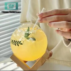 Spherical Cocktail Glass With Wooden Stand & Glass Straw - 250ml TABLEWARE