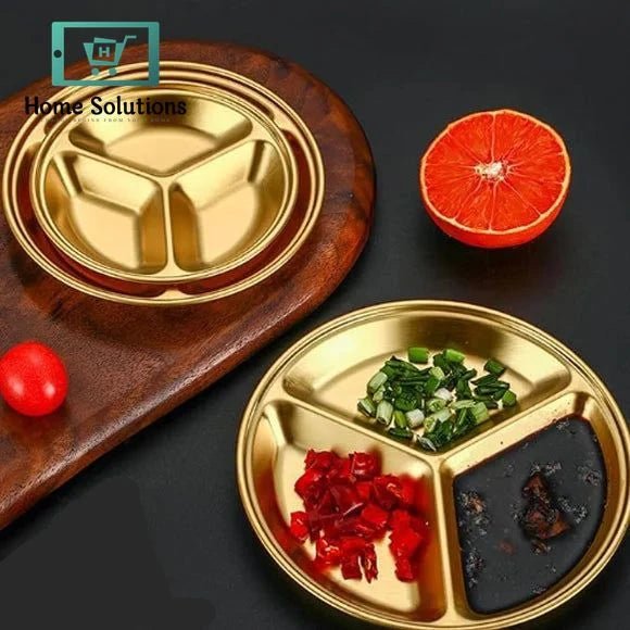 Stainless Steel Sauce Plate – 3 Partition 14cm Gold Finish 3 Stainless Steel Sauce Plate – 3 Partition 14cm Gold Finish