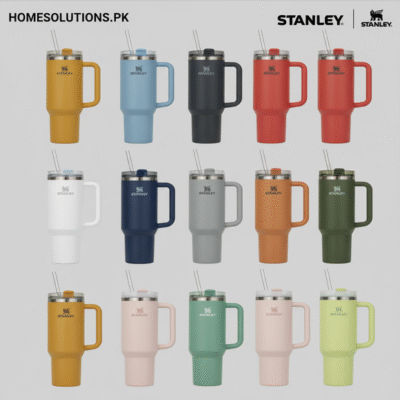 Stanley tumblers in various colors with "Homesolutionspk" and Stanley branding for SEO.