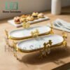 Gold Butterfly Oval Porcelain Elegant Server Dish