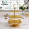 3 Layer Gold Cake Stand with Fan Design – Luxury Iron Dessert Tray