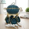 ceramic soup Set and spoons set with decorative golden spoon stand rack