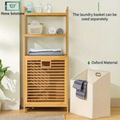 Alternative view of Bamboo 3-Tier Laundry Basket Multi Layer Storage Rack