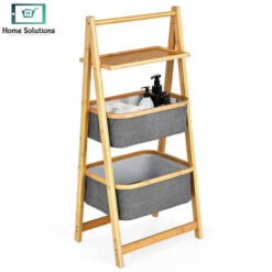 Bamboo A Frame Laundry Hamper with Shelf 3 - Home Solutions