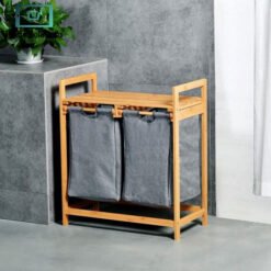 Alternative view of Bamboo Laundry Basket Dual Compartment