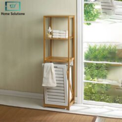 Bamboo Laundry Basket and Cabinet with 3 Tier Storage Shelves 2 - Home Solutions