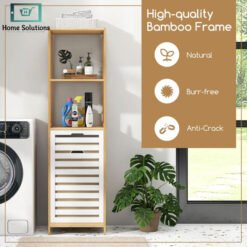 Bamboo Laundry Basket and Cabinet with 3 Tier Storage Shelves 3 - Home Solutions