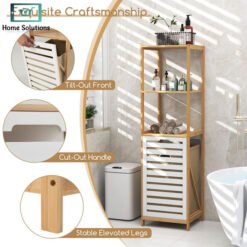 Bamboo Laundry Basket and Cabinet with 3 Tier Storage Shelves 5 - Home Solutions