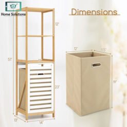 Bamboo Laundry Basket and Cabinet with 3 Tier Storage Shelves 6 - Home Solutions