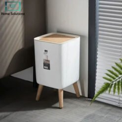 Click Lid Large Trash Can with Non Slip Base High Foot Garbage Bin Square 3 - Home Solutions