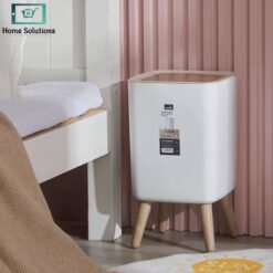 Click Lid Large Trash Can with Non Slip Base High Foot Garbage Bin Square 4 - Home Solutions