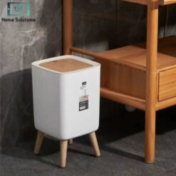 Click Lid Large Trash Can with Non Slip Base High Foot Garbage Bin Square 5 - Home Solutions