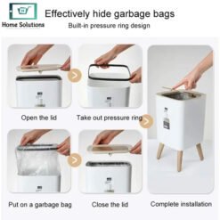 Click Lid Large Trash Can with Non Slip Base High Foot Garbage Bin Square 6 - Home Solutions