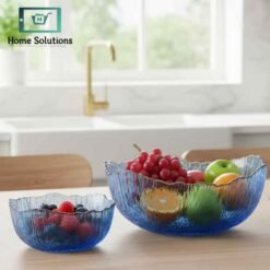 Alternative view of Luxury Ripple Design Glass Bowl Set – 7-Piece Fruit Serving Set - Blue