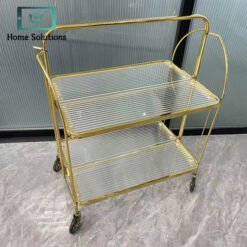 Foldable Stainless Steel & Glass Shelf Trolley