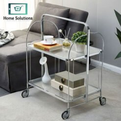 Foldable Stainless Steel & Glass Shelf Trolley