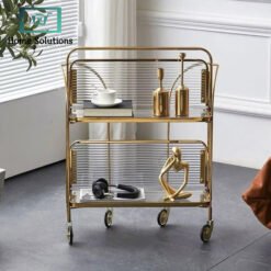 Foldable Stainless Steel & Glass Shelf Trolley