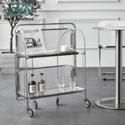 Foldable Stainless Steel & Glass Shelf Trolley