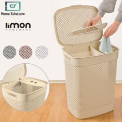 Limon Laundry Basket with Lid Knit Design 2 - Home Solutions